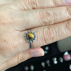 Tiger’s Eye on 925 Sterling Silver Floral Design Ring